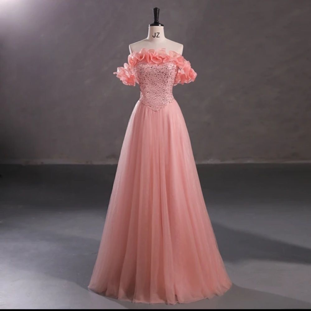 Elegant Pink Off-Shoulder Prom Dress